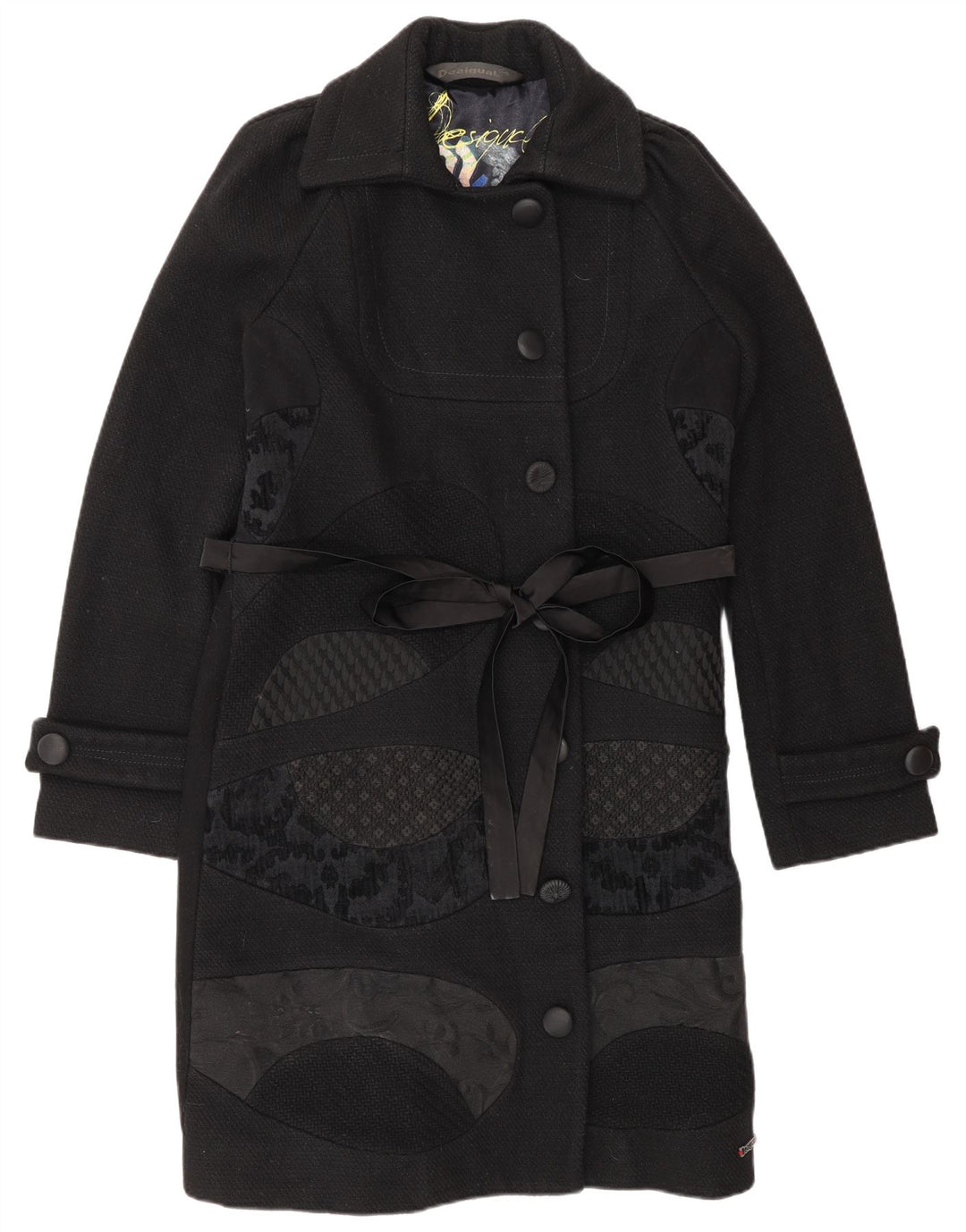 Desigual damski płaszcz EU 44 XL, czarna, wełniana w kwiaty