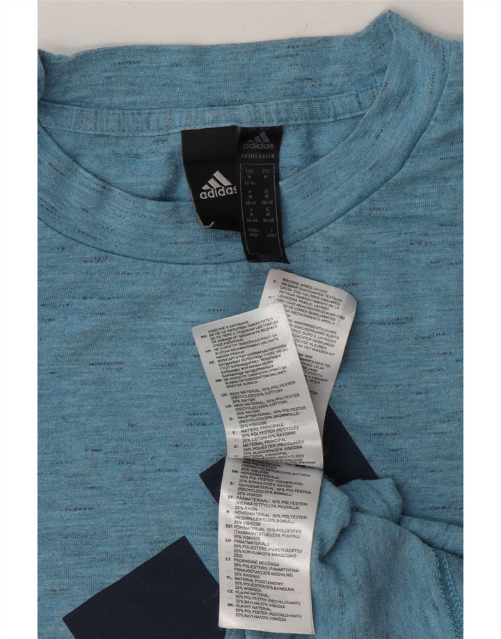 Damska koszulka z grafiką Adidas Top UK 12/14 Średni niebieski nakrapiany poliester