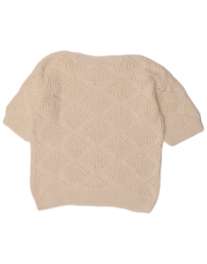 Vintage damski sweter z okrągłym dekoltem UK 14, średni biały