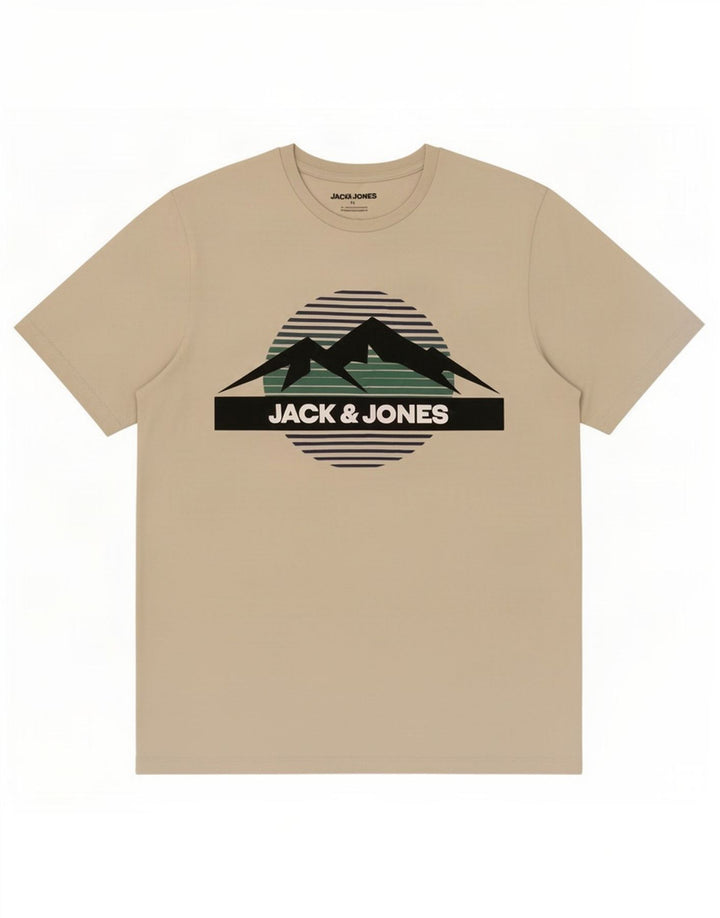 Męski T-shirt z grafiką Jack & Jones, średni, złamanej bieli, bawełniany