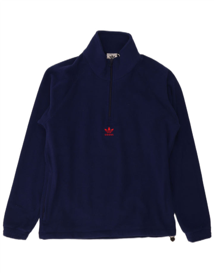 Męska bluza polarowa Adidas z graficznym zamkiem błyskawicznym, średni granatowy poliester