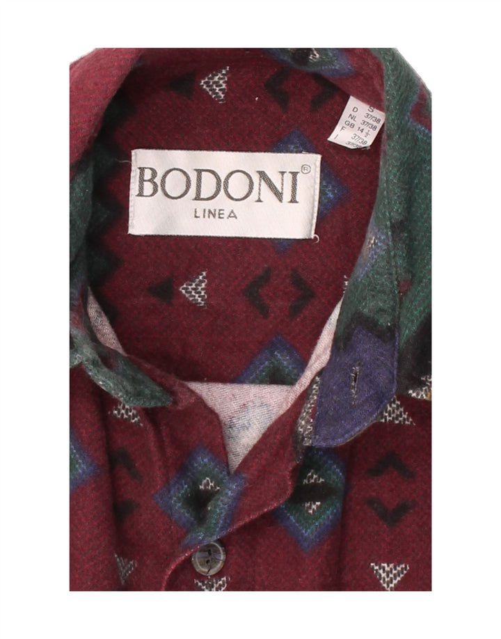 BODONI Mens Flannel Shirt Size 14 1/2 Small Multicoloured Geometric Vintage Bodoni and Second-Hand Bodoni from Messina Hembry 