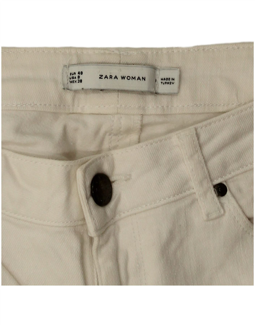 Damskie spodenki jeansowe Zara Graphic EU 40 Medium W30 białe