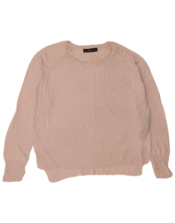 Damski sweter Zara z dekoltem w łódkę UK 14 Średni różowy wiskoza
