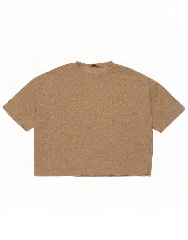 Bluzka damska Zara Trafaluc Oversize Top UK 16 Large Beżowa wiskoza w cętki
