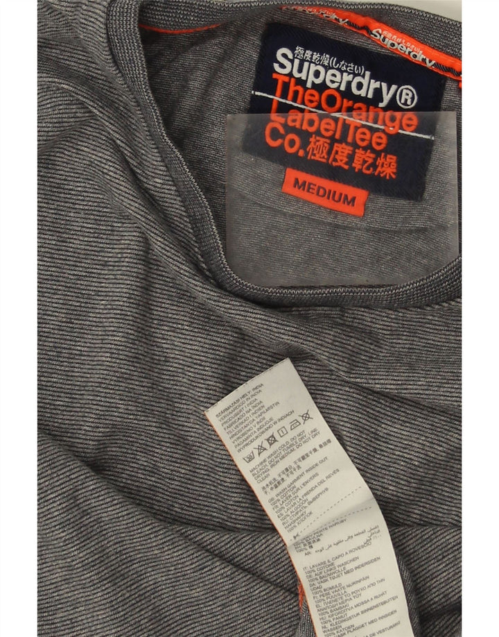 Męski top Superdry z długim rękawem, średnioszary, bawełniany w prążki