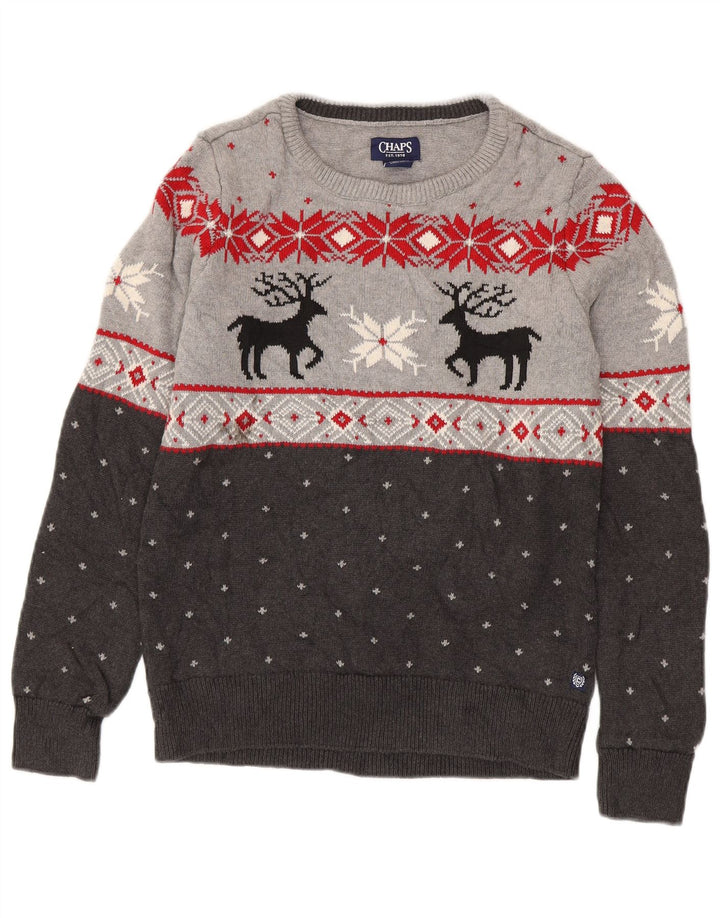 Męski sweter z dekoltem w łódkę Chaps, mały, szary, bawełniany Fair Isle