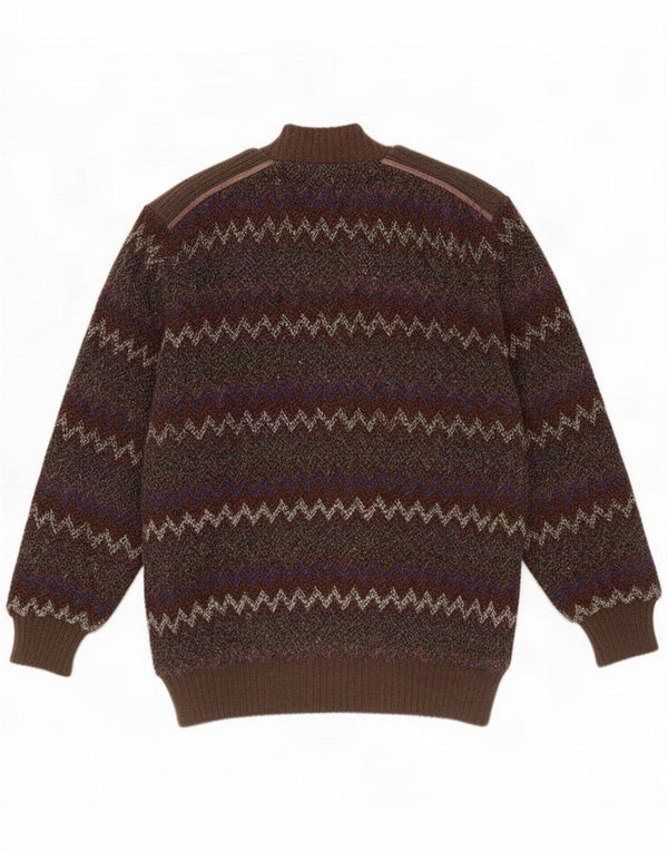 Męska dzianinowa kurtka bomber w stylu vintage UK 42 XL Brązowa Chevron