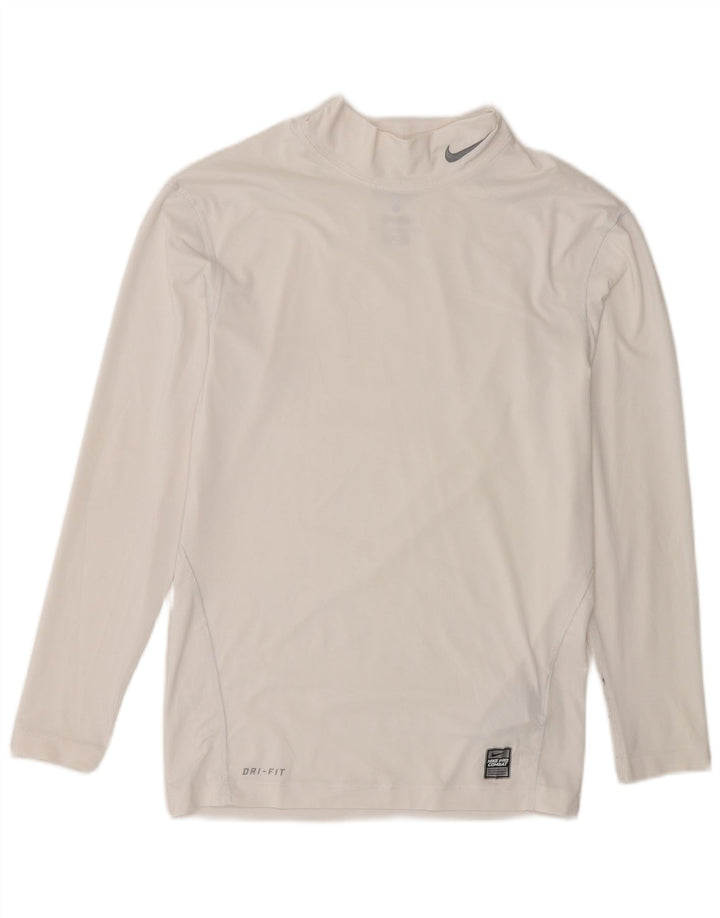 Męska koszulka kompresyjna Nike z długim rękawem, UK 42/44, duża, biała, poliestrowa, sportowa