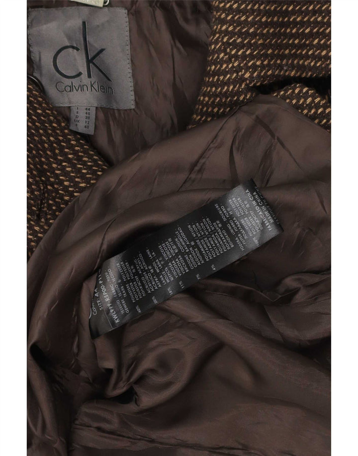 Damski płaszcz dwurzędowy Calvin Klein UK 12, średni brązowy poliester
