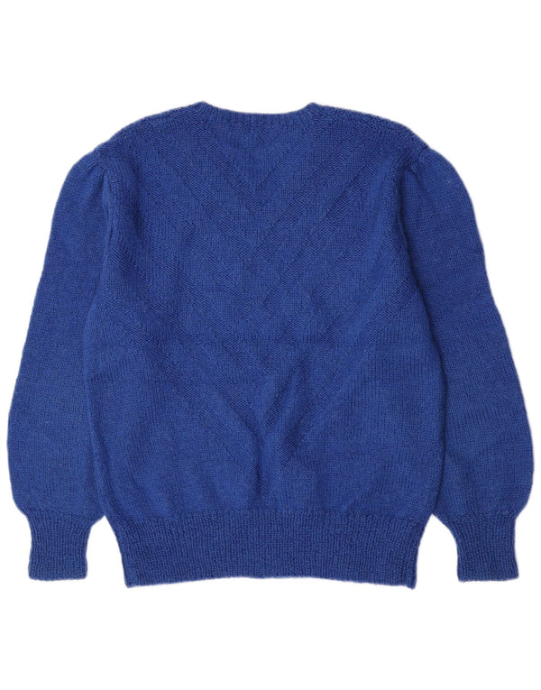 Sweter damski w stylu vintage z dekoltem w kształcie litery V, UK 14, duży niebieski Chevron Classic