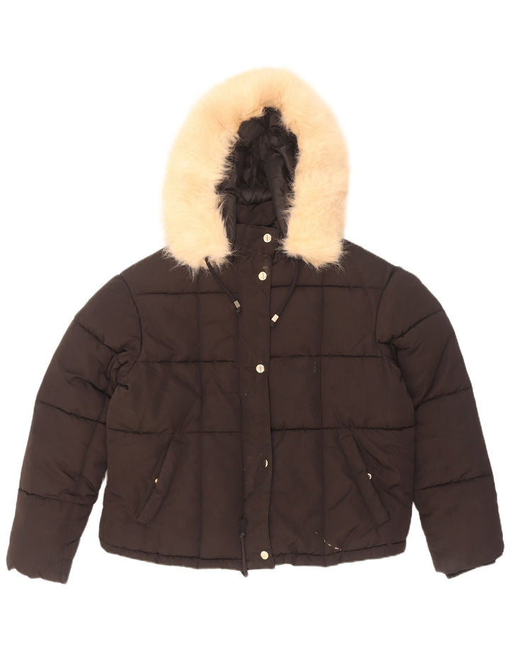 Damska kurtka z kapturem, oversize, wyściełana Topshop UK 8, mała, czarna, poliester