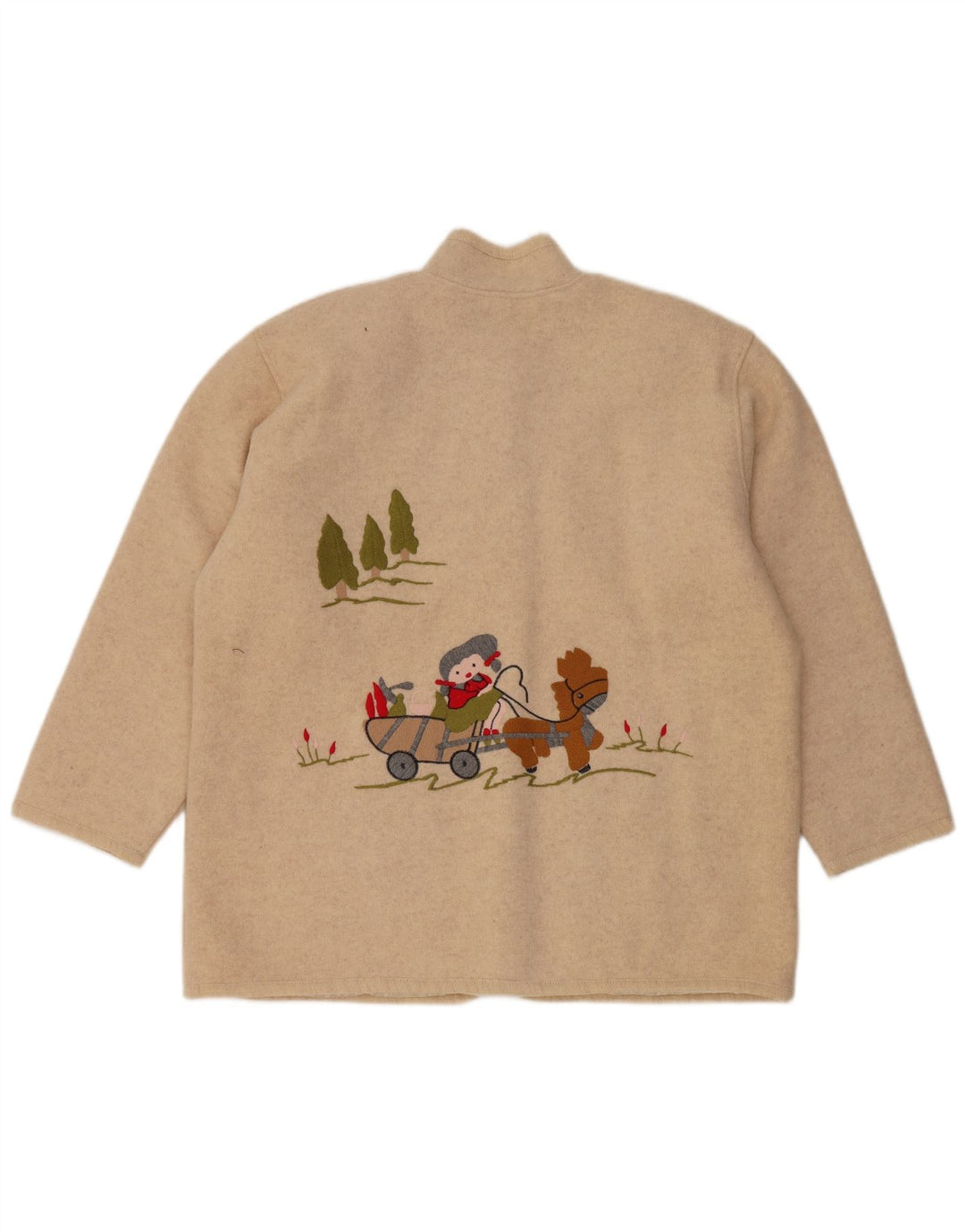 Damska marynarka VINTAGE z grafiką na 5 guzików, UK 14, duża, beżowa