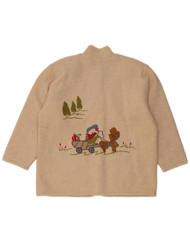 Damska marynarka VINTAGE z grafiką na 5 guzików, UK 14, duża, beżowa