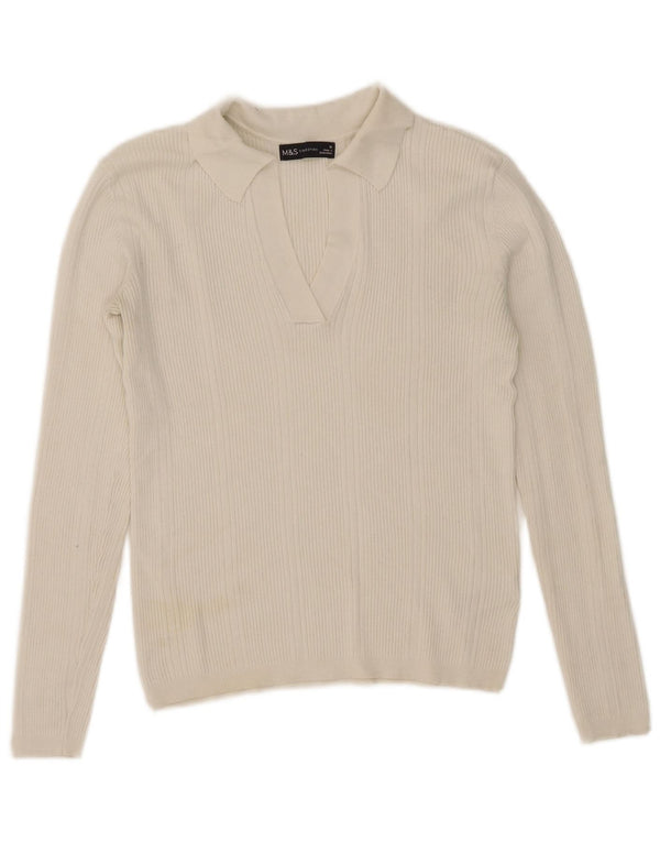 Damska koszulka polo Marks & Spencer z długim rękawem UK 10 Small, biała wiskoza
