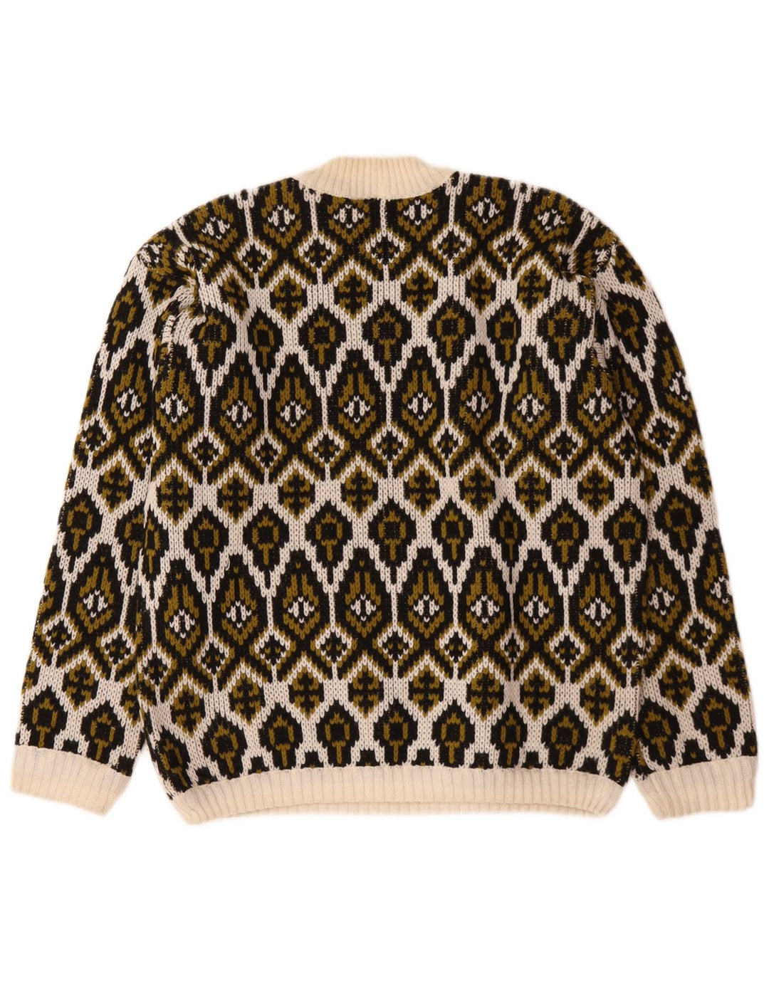 Sweter damski w stylu vintage z golfem, średni, w kolorze złamanej bieli, Fair Isle