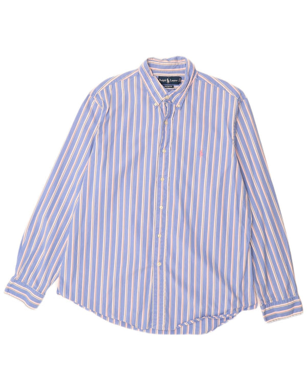 RALPH LAUREN Mens Custom Fit Shirt Size 17 XL Blue Striped Cotton