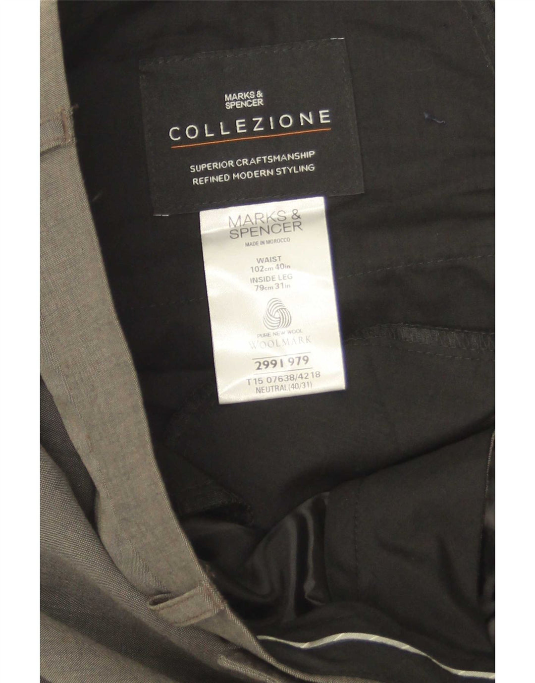 Marks & Spencer Męskie proste spodnie garniturowe W40 L30 Zielona wełna