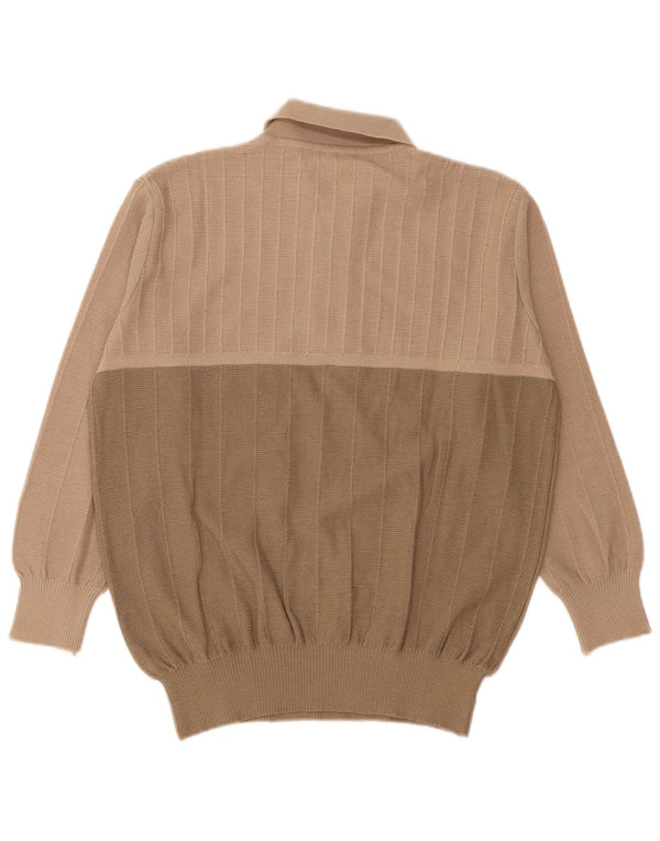Vintage męski sweter polo IT 54 XL beżowa wełna z blokami kolorów