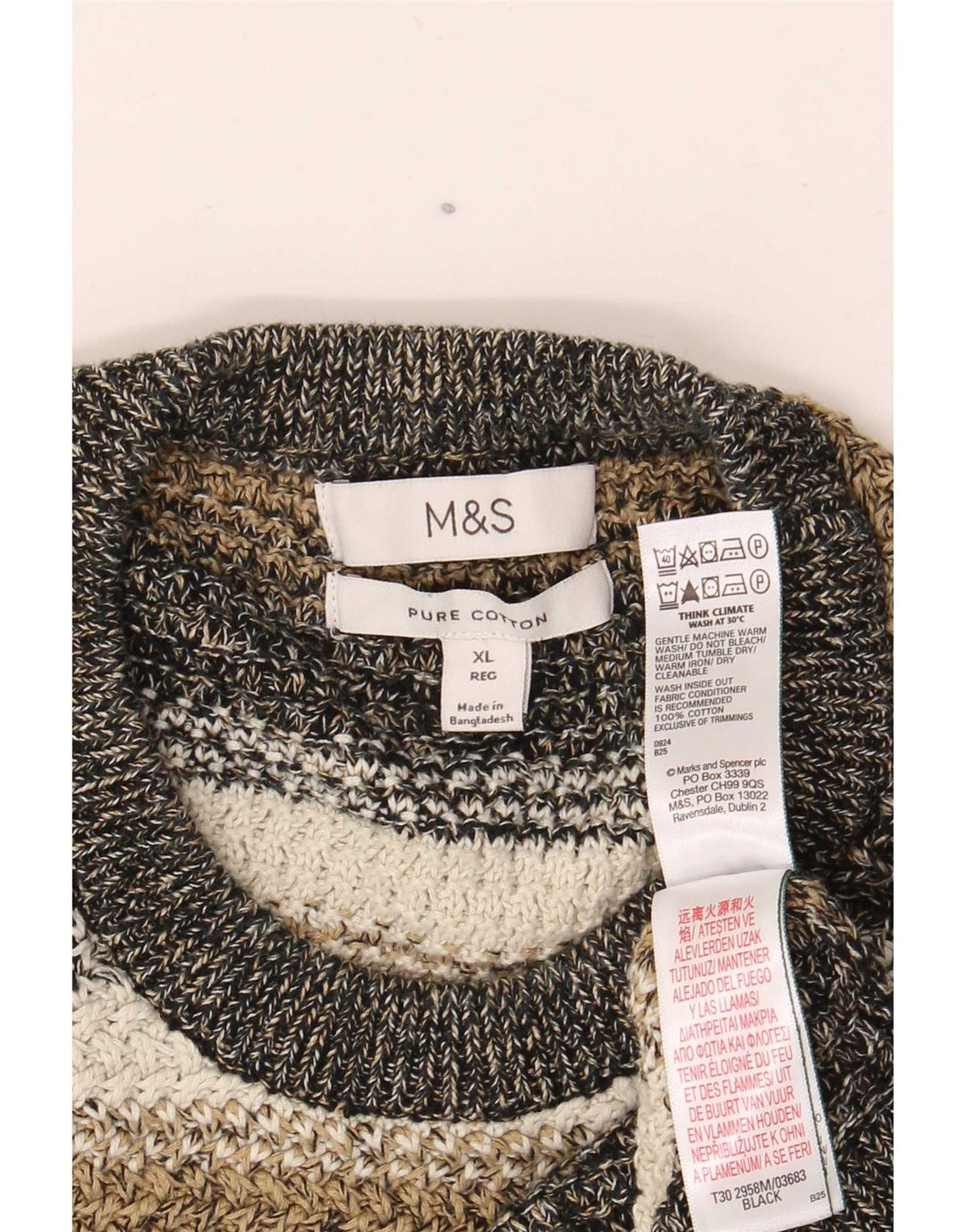 Marks & Spencer Męski sweter z okrągłym dekoltem XL, wielokolorowe paski