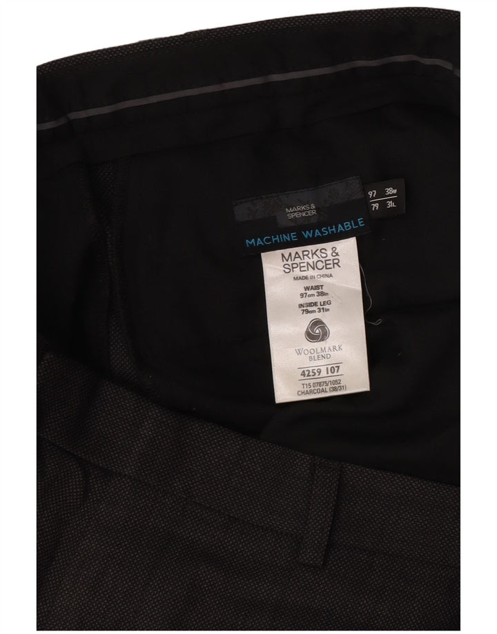 Męskie zwężane spodnie garniturowe Marks & Spencer W38 L31 Szary poliester