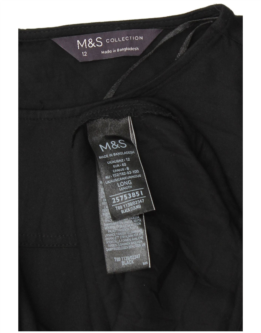 Marks & Spencer Damska sukienka typu shift z rękawem 3/4 UK 12, średnia czarna wiskoza