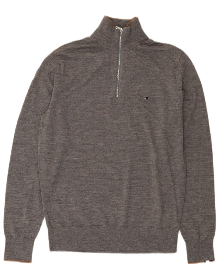 Męski sweter zapinany na zamek Tommy Hilfiger Średni szary sweter z wełny merynosów