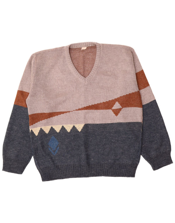 Męski sweter w stylu vintage z dekoltem w szpic IT 56 XL, granatowy, blok kolorów