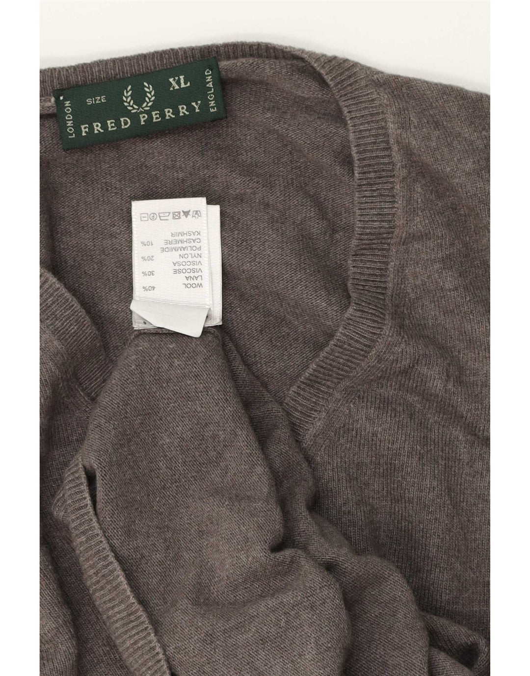 Męski sweter Fred Perry z dekoltem w kształcie litery V, XL, szara wełna