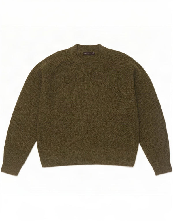Marks & Spencer Damski sweter z okrągłym dekoltem, UK 14, średni khaki, akryl