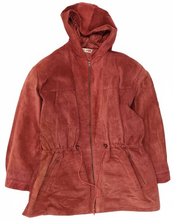 Zamszowy płaszcz damski Miss Joy EU 44 XL, bordowa skóra