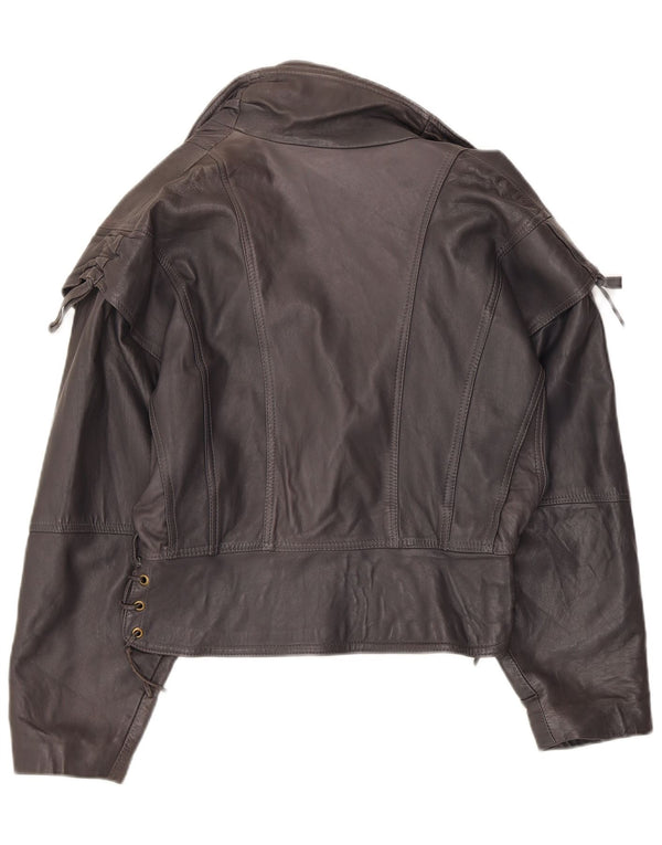 Damska skórzana kurtka bomber w stylu vintage UK 12, średnia szarość