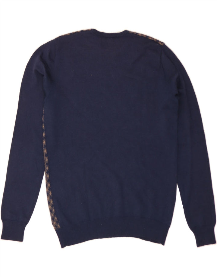 GUESS Mens Crew Neck Jumper Sweater Medium Navy Blue Argyle/Diamond Wool Vintage Guess and Second-Hand Guess from Messina Hembry 