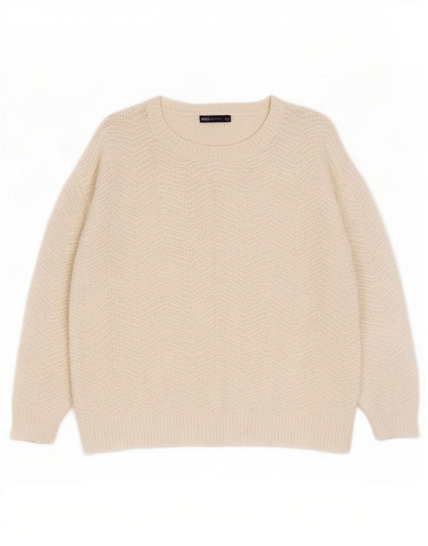 Marks & Spencer Damski sweter z dekoltem w łódkę, UK 16, duży, biały Chevron