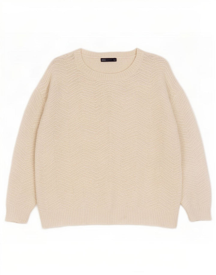 Marks & Spencer Damski sweter z dekoltem w łódkę, UK 16, duży, biały Chevron