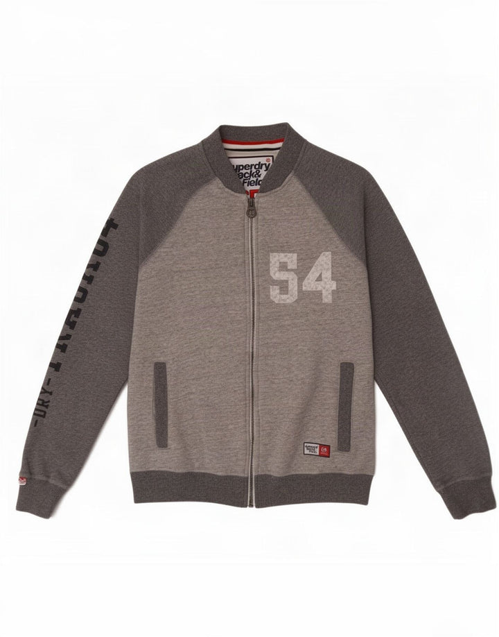 Męska kurtka dresowa Superdry z grafiką, duża, szara, bawełniana w bloki kolorów