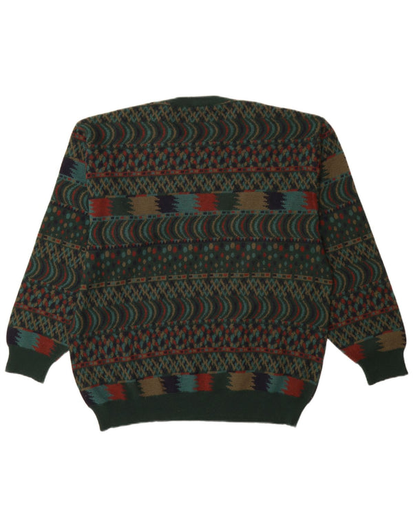 Męski sweter z okrągłym dekoltem VINTAGE IT 54 XL Zielony Fair Isle Wool