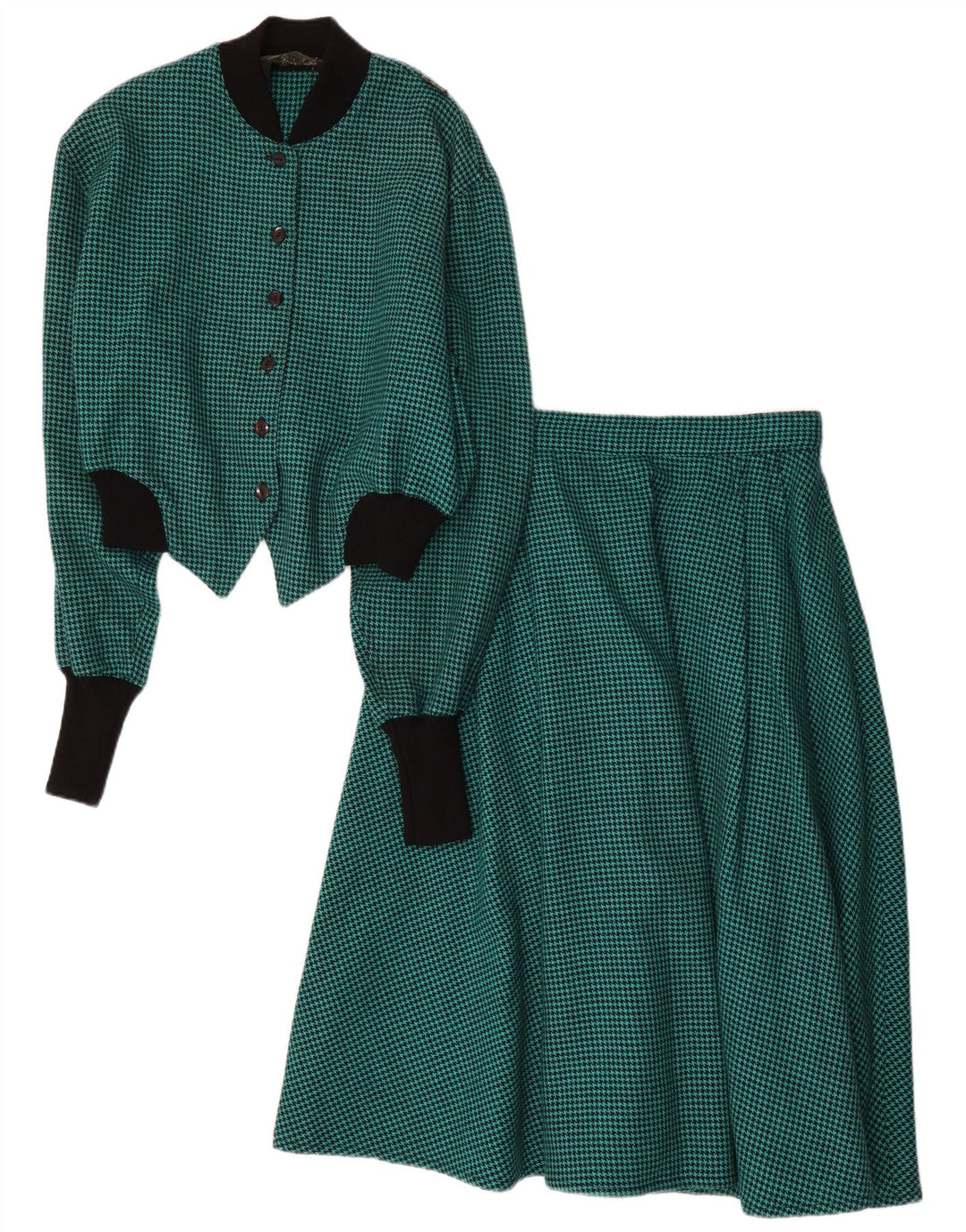 Vintage damski zestaw dwuczęściowych spódnic IT 44 Medium W28 Green Houndstooth
