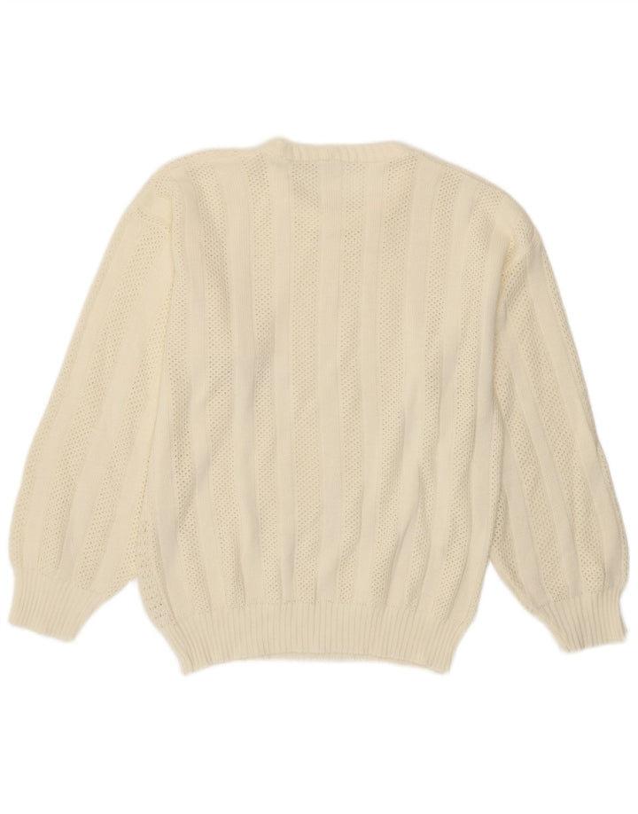 Damski sweter z okrągłym dekoltem w stylu vintage IT 44, średni, złamany biały akryl