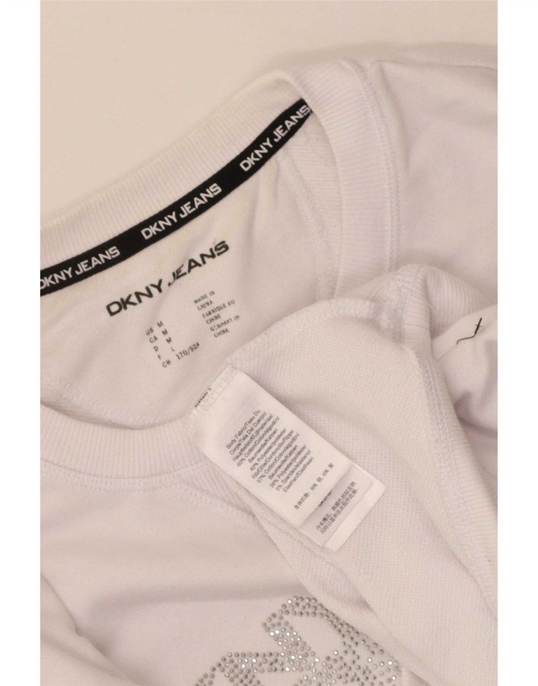Damska bluza Dkny Crop Graphic Jumper UK 14 Średnia biała bawełna