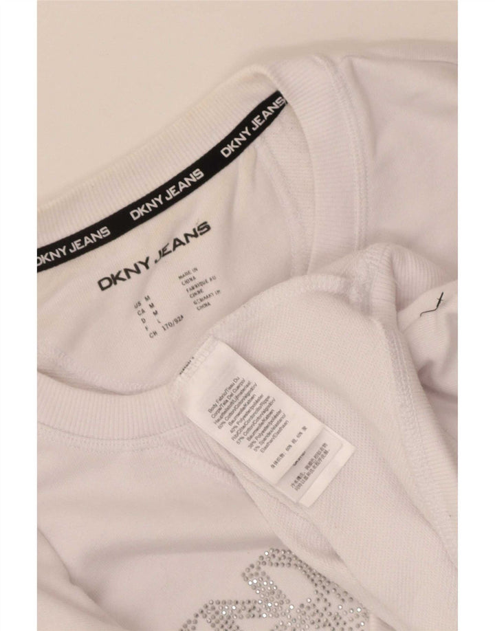 Damska bluza Dkny Crop Graphic Jumper UK 14 Średnia biała bawełna