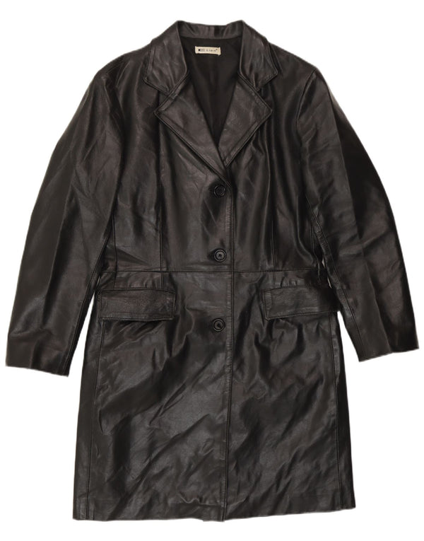 Vintage damski płaszcz skórzany IT 42, średnia czarna skóra