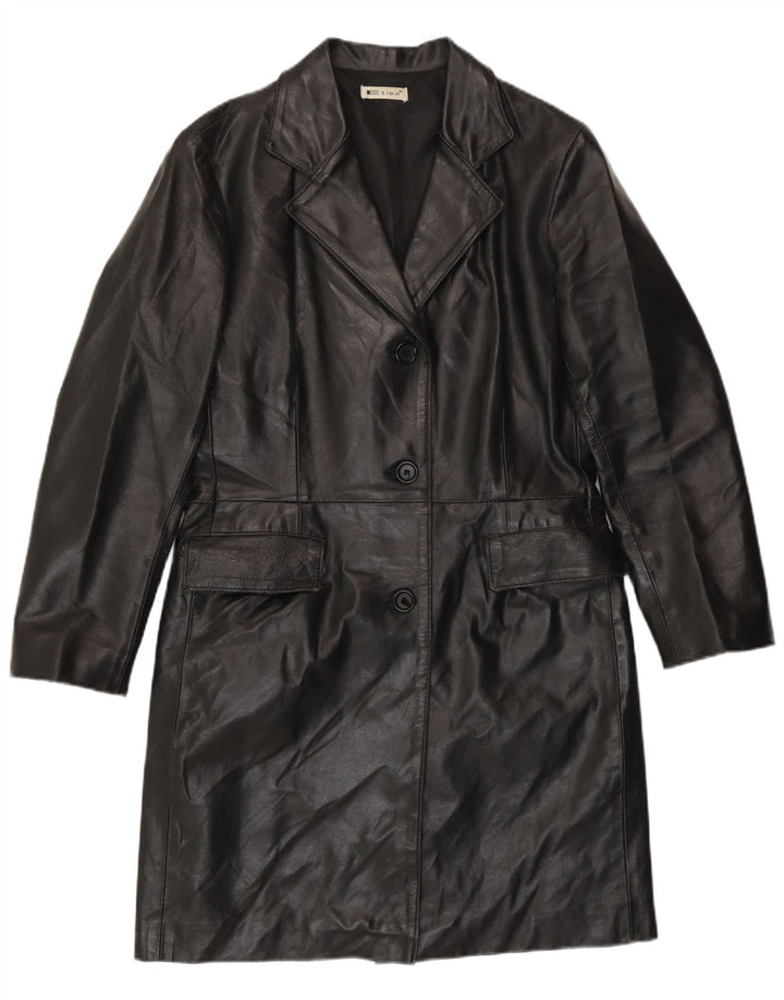 Vintage damski płaszcz skórzany IT 42, średnia czarna skóra