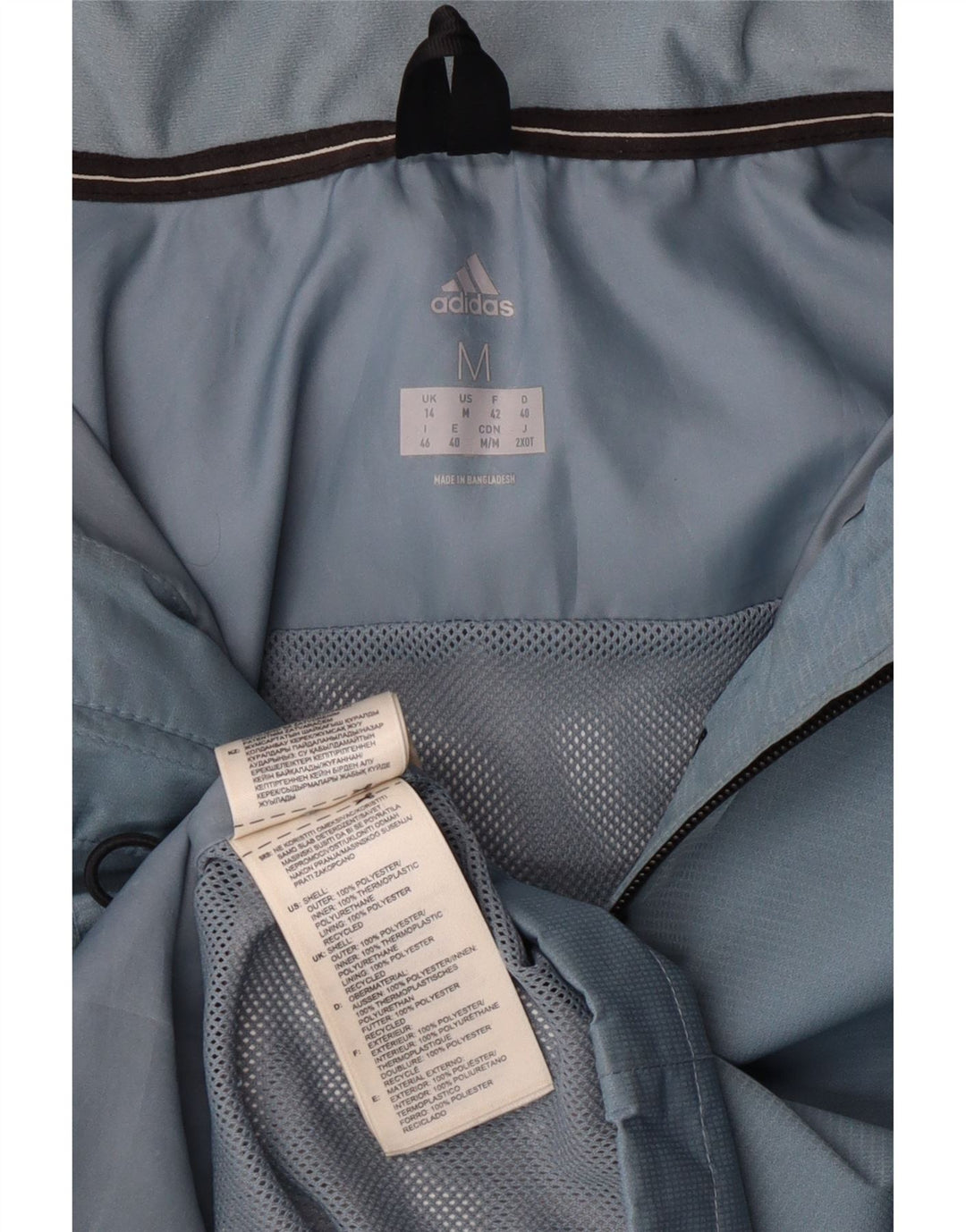 Damska kurtka przeciwdeszczowa Adidas z kapturem UK 14, średni niebieski poliester