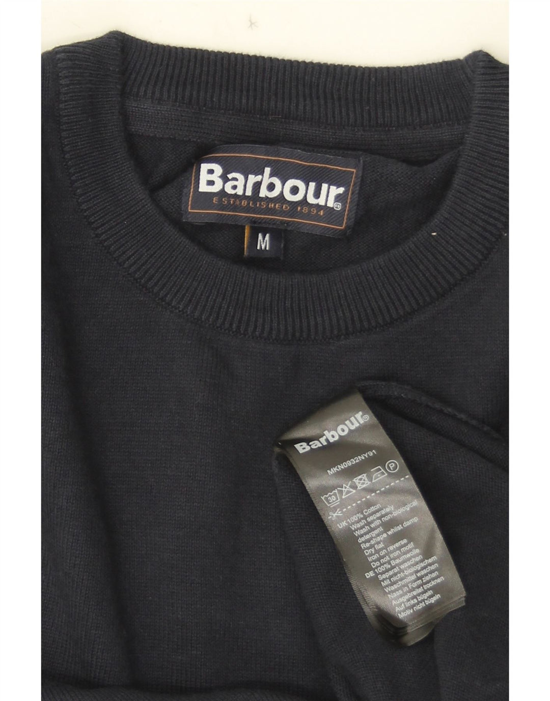 Męski sweter z okrągłym dekoltem Barbour, średni granatowy, bawełniany