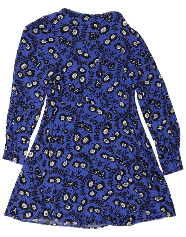 Next Damska sukienka o linii A z długim rękawem UK 8 Small Blue w kwiaty z wiskozy