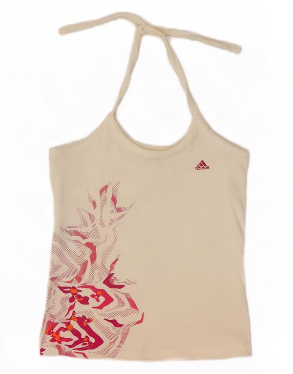 Damska kamizelka Adidas Crop Top UK 10 Mała biała geometryczna bawełniana sportowa