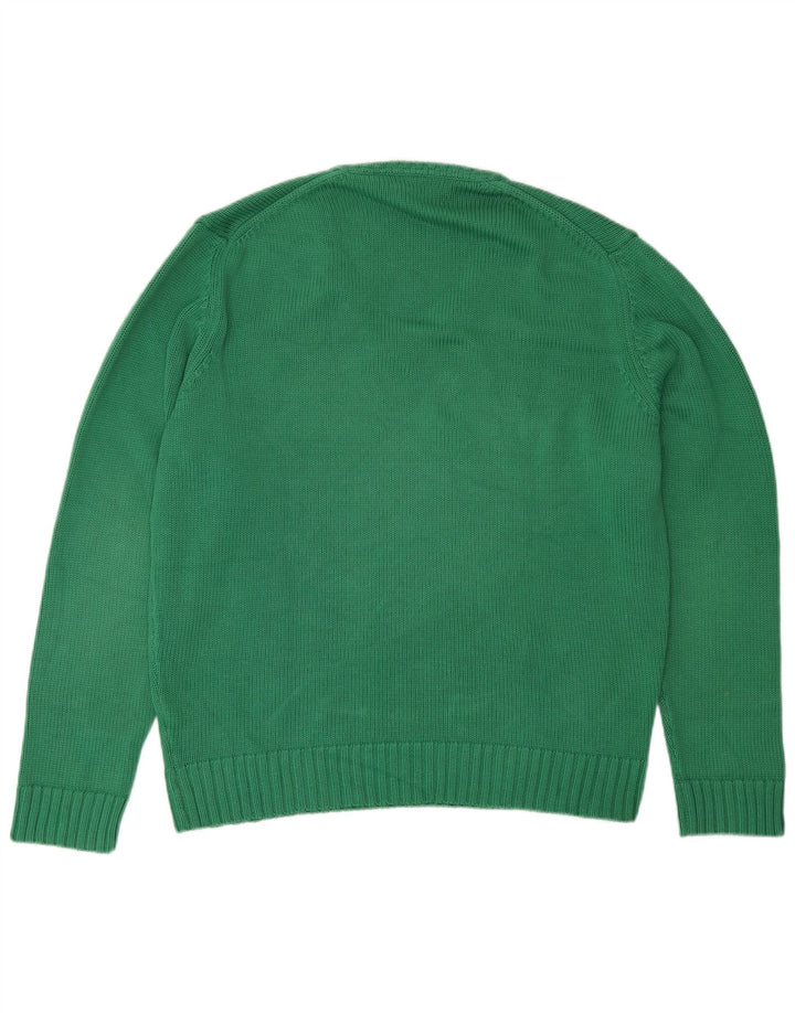 Męski sweter Zara z dekoltem w kształcie litery V, duży, zielony, bawełniany