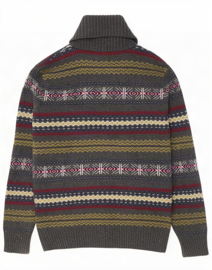 Howick Męski sweter z szalowym dekoltem Średni szary Fair Isle Lambswool