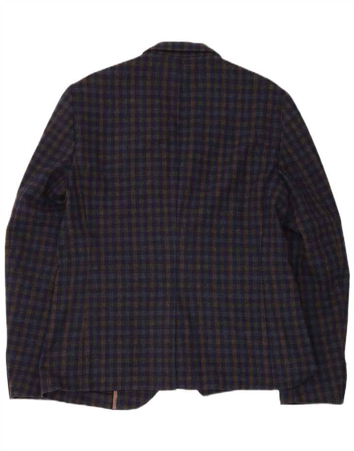 Vintage męska marynarka zapinana na 2 guziki EU 52 XL, granatowa, akrylowa kratka